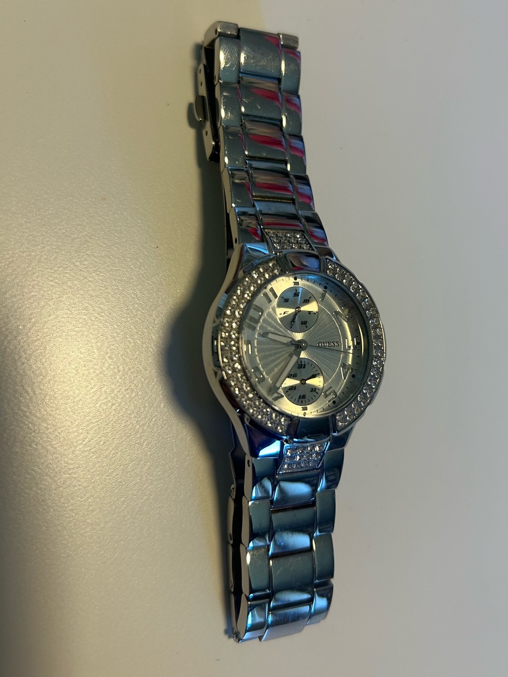 GUESS Silver-Tone Crystal Bezel Women's Watch